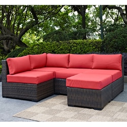 Espresso Rattan Patio Sectional with Cushions