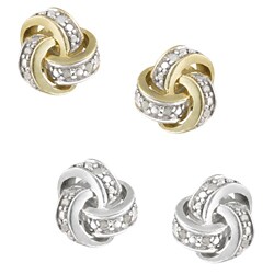 DB Design Sterling Silver 1/10ct TWD Diamond Love Knot Earrings