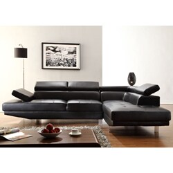 Fusion Black Bonded Leather Adjustable Headrest Sectional
