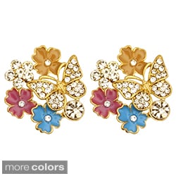 Kate Marie Goldtone Rhinestone and Enamel Butterfly and Flower Earrings