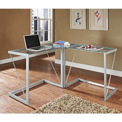 Silver Metal Glass Cable Frame Corner Computer Desk