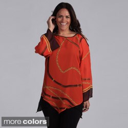 Madison Paige Women's Plus Size Chain Shoulder Printed Tunic