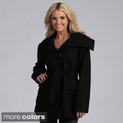 Trilogi Women's Wool Belted Funnel Neck Collar Coat