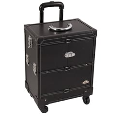 Sunrise Black Leather 3-Tier Extendable Tray Makeup Train Case