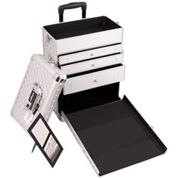 Sunrise Silver Diamond Rolling Aluminum Makeup Case