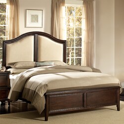 Isabel Dark Cherry Brown with Beige Tufted Linen Queen-size Bed