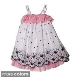 Funkyberry Girls Embroidered Flower and Polka-dot Dress