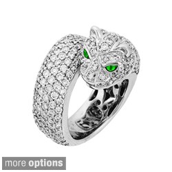 Sonia Bitton 18k Gold 7ct TDW Diamond and Emerald Designer Panther Ring (G-H, SI1-SI2)
