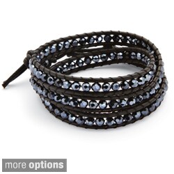 Lillith Star Leather Crystal or Green Agate Wrap Bracelet