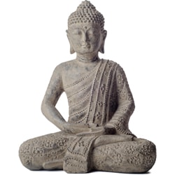 Volcanic Stone Buddha Lotus Robe Stonewashed Statue (Indonesia)