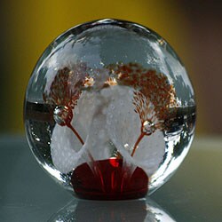 Handblown Murano Glass '1000 Red Flowers' Paperweight (Brazil)