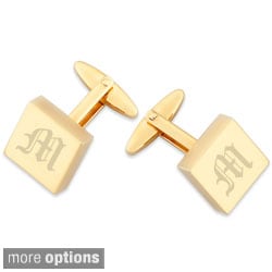 Gold Overlay Engraved and Polished Square Cuff Links