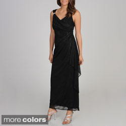 R & M Richards Women's Glitter-inset Draped Gown