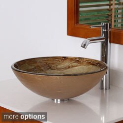 ELITE 7003F371023 Modern Design Tempered Glass Bathroom Vessel Sink With Faucet Combo