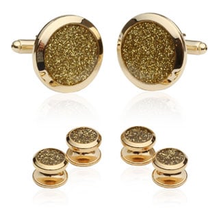 Cuff-Daddy Goldtone Diamond Dust Tuxedo Stud Cuff Links