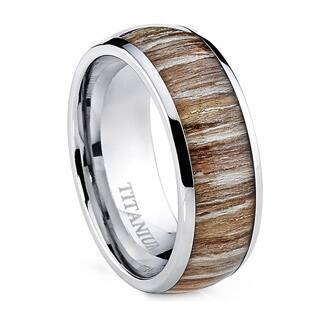 Oliveti Men's Dome Real Light Zebra Rosewood Inlay Comfort Fit Titanium Ring-Image