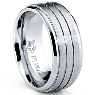 Oliveti Men's Comfort Fit Brushed Grooved Band Titanium Ring-Image