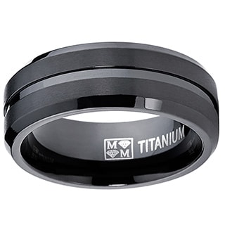 Oliveti Men's Black Plated Titanium Beveled Edge Comfort Fit Band Ring-Image