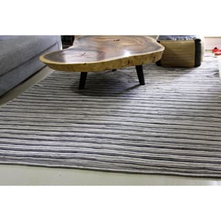 Hot Deal ARTAJUL Handmade Beige/ Brown Ramble Retro Stripes Felt Wool Patchwork Rug (6'6 x 9'7)