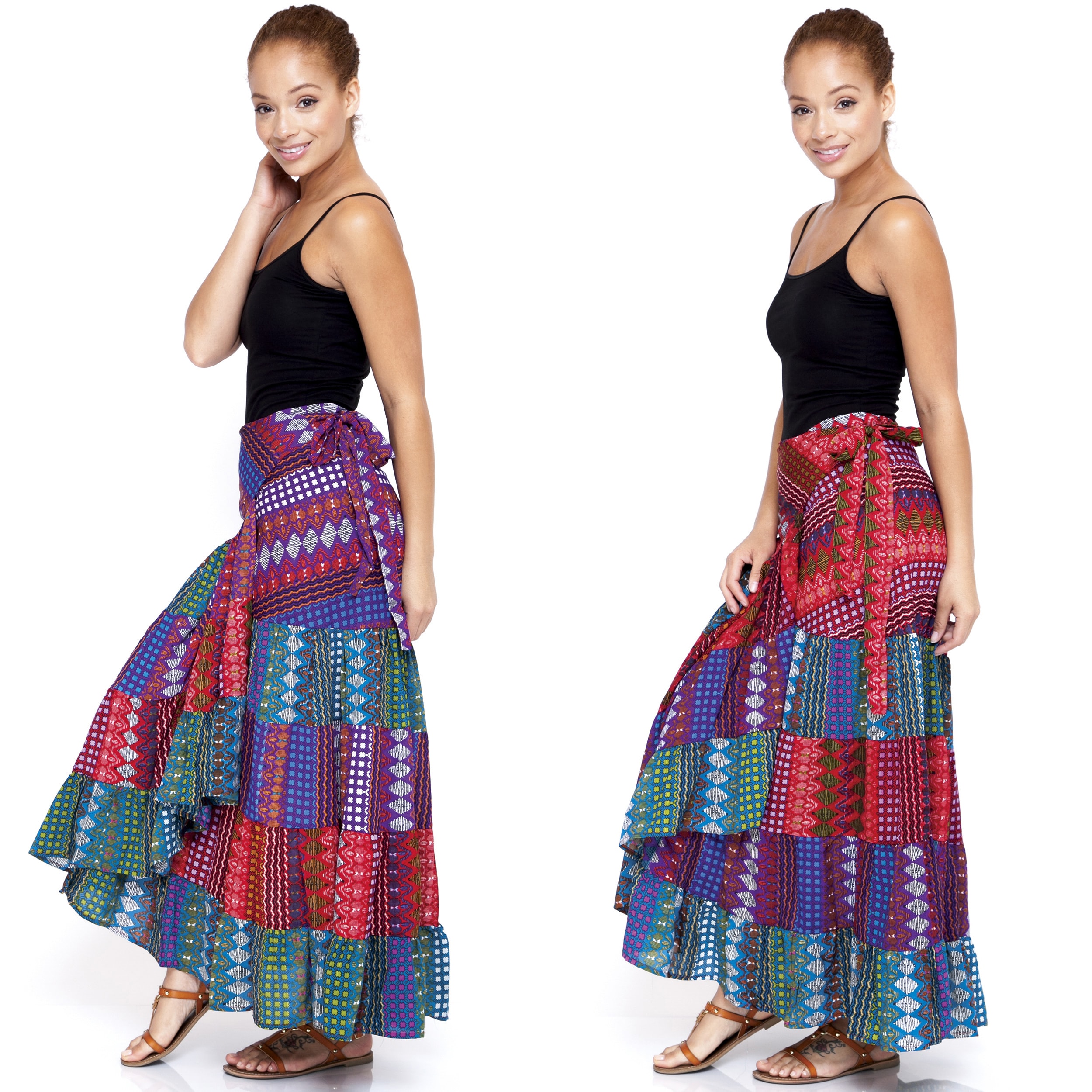 Women's Layered Long Gypsy Wrap Skirt (India)-Image