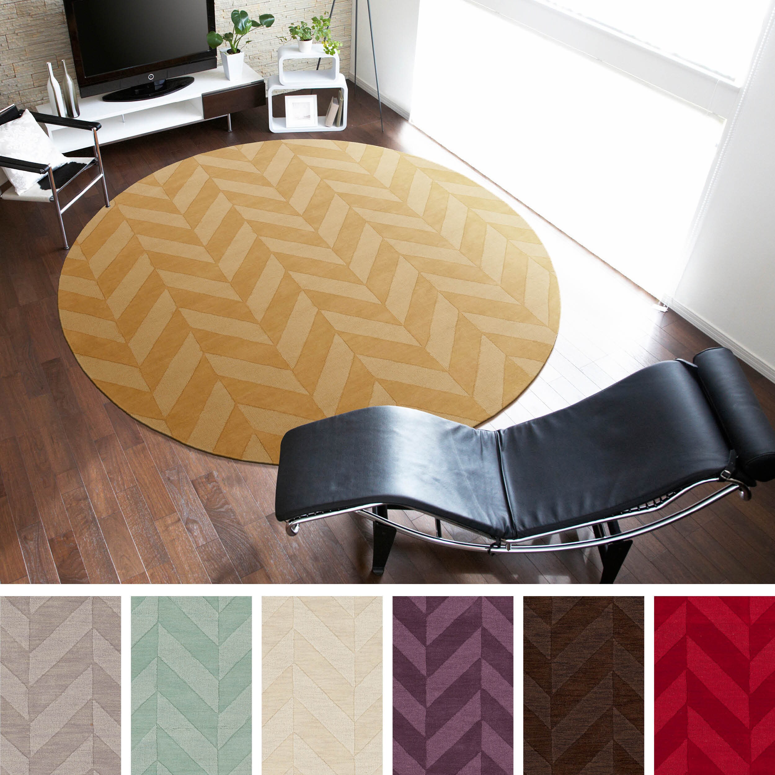 Artistic Weavers Hand-woven Ann Tone-on-Tone Geometric Zig-Zag Wool Area Rug (9'9 Round)