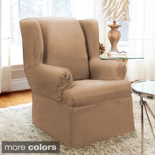 Twill One-piece Relaxed Fit Wing Chair Slipcover-Image