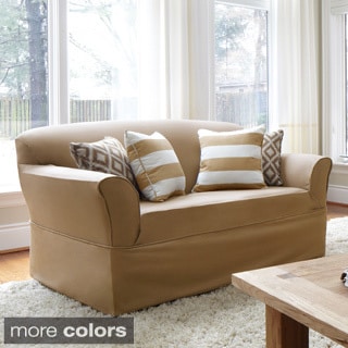 Twill One-piece Relaxed Fit Wrap Loveseat Slipcover-Image