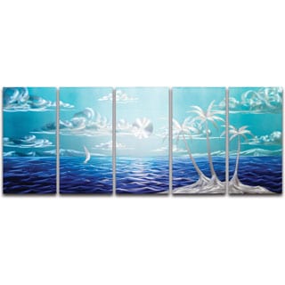 @@@ >  'Blue Paradise' XL 5-panel Handmade Metal Wall Art