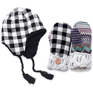 Muk Luks Plaid Festival Helmet and Mitten Set-Image