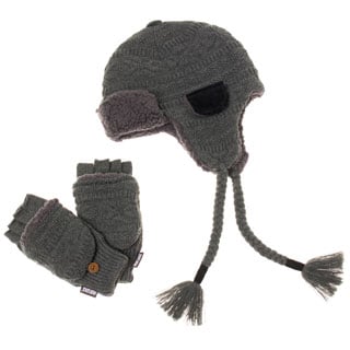 Muk Luks Men's Grey Trapper Hat with Flip Mitten Set-Image