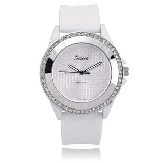 Geneva Platinum Rhinestone Silicone Band Watch