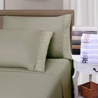 Luxor Wrinkle Resistant Embroidered Floral Lace Deep Pocket Sheet Set with Gift Box