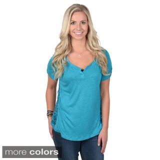 Hailey Jeans Co. Junior's Short-sleeve Crochet Back Tee