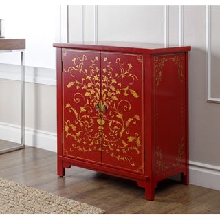 ABBYSON LIVING Antique Shanxi Hand Painted Red Side Cabinet