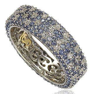 Suzy Levian Sterling Silver 5 1/3ct TGW Sapphire and Diamond Accent Eternity Pave Ring