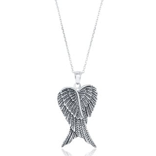 La Preciosa Sterling Silver Double Angel Wings Heart-shaped Pendant