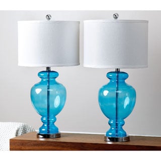 ABBYSON LIVING Burnham Blue Glass Table Lamps (Set of 2)