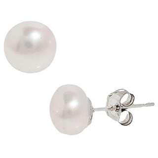 Pori Sterling Silver Genuine White Freshwater Pearl Stud Earrings