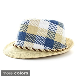 Faddism Men's Blue Plaid Fashion Fedora Hat