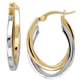 14k White and Yellow Gold Overlapping Hoop Earrings