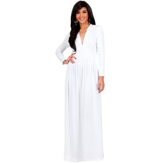 KOH KOH Women's Vintage Inspired V-neck Long Sleeve Maxi Dress
