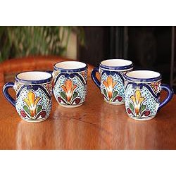 Set of 4 Handcrafted Ceramic 'Taste of Mexico' Talavera Mugs (Mexico)