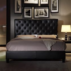 Sophie Tufted Dark Brown Faux Leather Queen-size Platform Bed