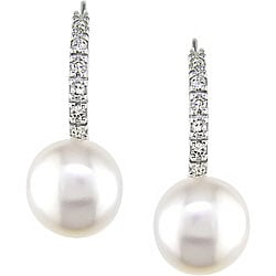 Miadora 14k Gold FW Pearl and 1/10ct TDW Diamond Earrings (8-9 mm) (H-I, I2-I3)