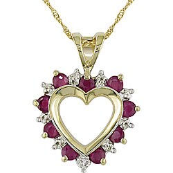 14k Yellow Gold Diamond and Ruby Heart Pendant