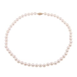 DaVonna 14k Gold Akoya Cultured 18-inch Pearl Necklace (7-7.5 mm) (Set of 2)