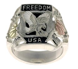 Black Hills Gold and Sterling Silver Black Onyx Freedom Ring