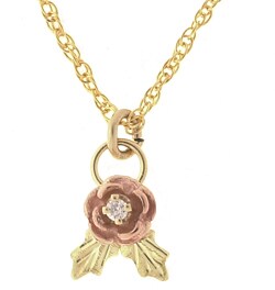 Black Hills Gold Diamond Rose Pendant