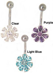 Surgical Steel Jeweled Flower Barbell Belly Ring