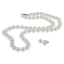 DaVonna 14k Gold Cultured Akoya Pearl 18-inch Necklace and Earring Set (5.5-6.0 mm)